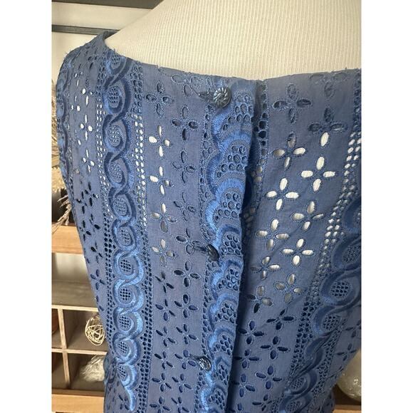 Vintage 60’s Handmade Navy Blue Eyelet Skirt Top Set - Picture 4 of 13